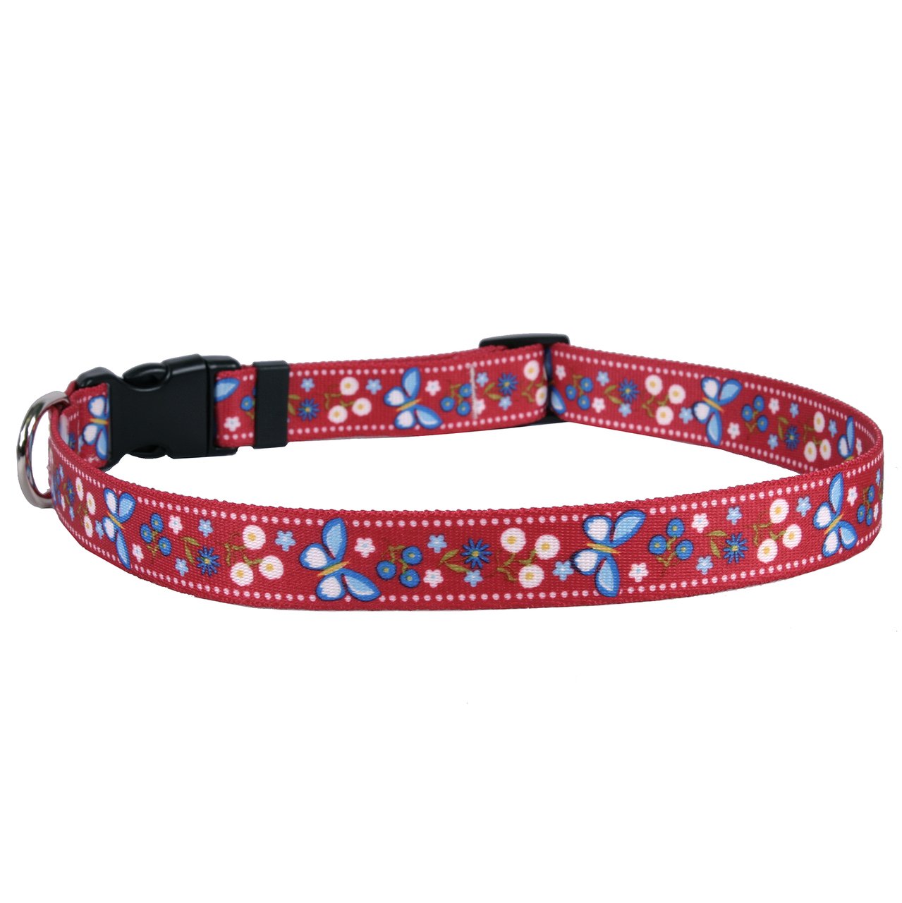 Yellow Dog Design Festive Butterfly Red Dog Collar Fits Neck 14 To 20/4 Wide, Medium 3/4 Wide