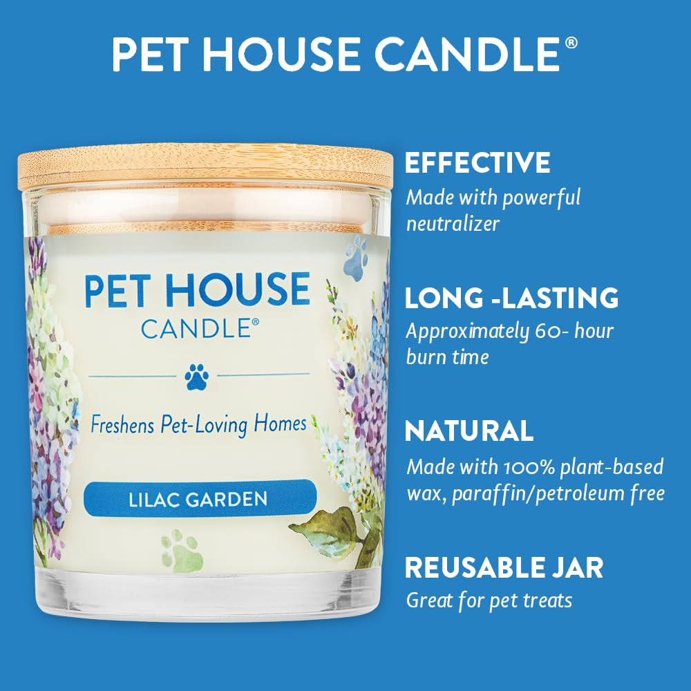 One Fur All Pet House Candle 2 Pack - Plant-Based/Soy - Long Lasting, Clean Burning Pet Odor Candle - Lilac Garden