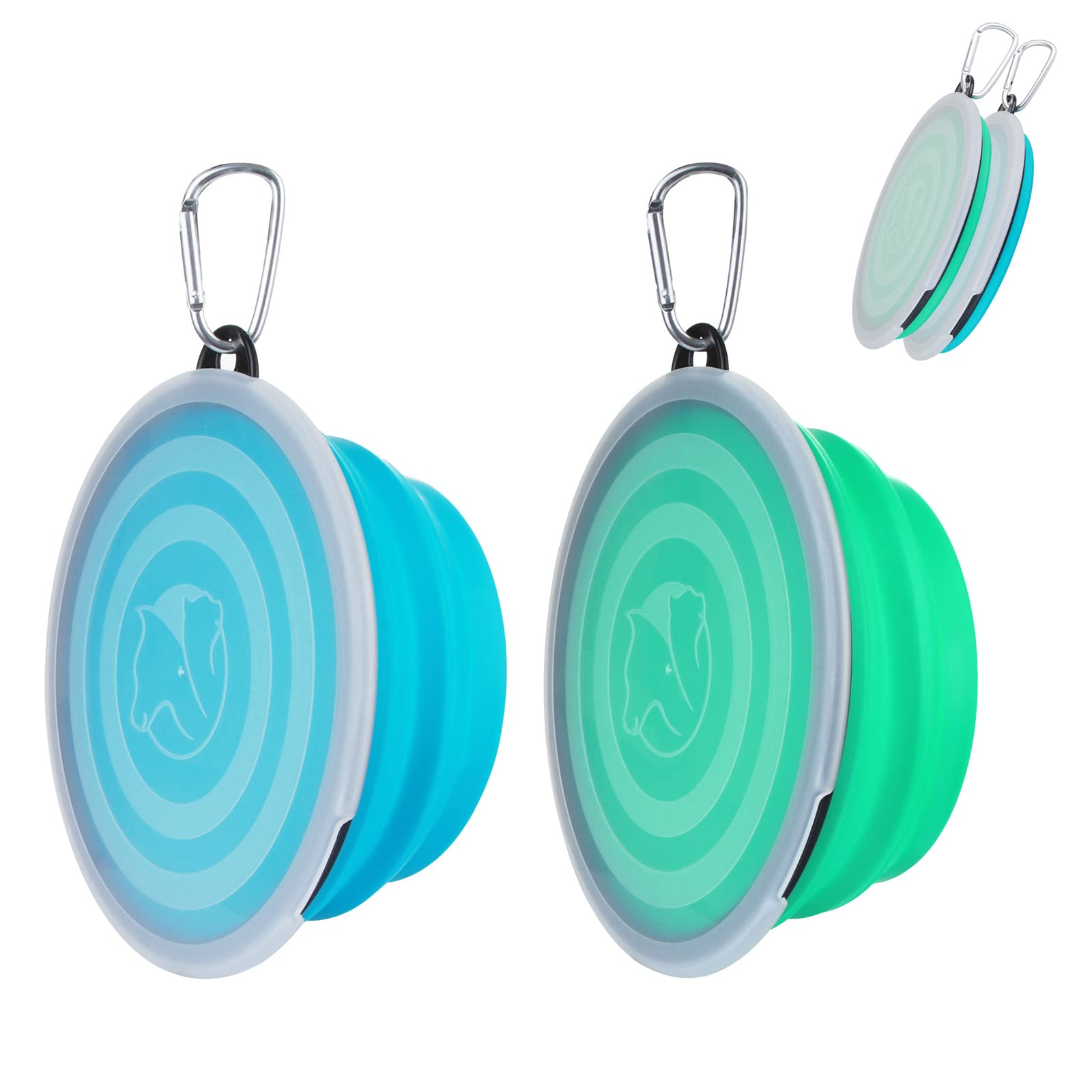 Slson Dog Bowls Pet Collapsible Bowl With Cover Lids, 2 Pack, Light Blue And Green, Large