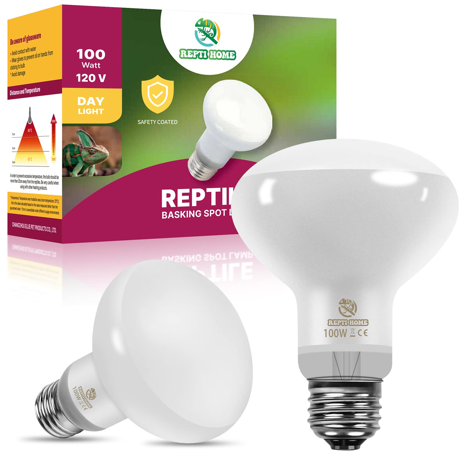 Repti Home New Upgrade Reptile Heat Lamp Bulb (3Rd Gen No Broken), 100W 2 Pack Basking Spot Light For Reptiles & Amphibians,Uva 