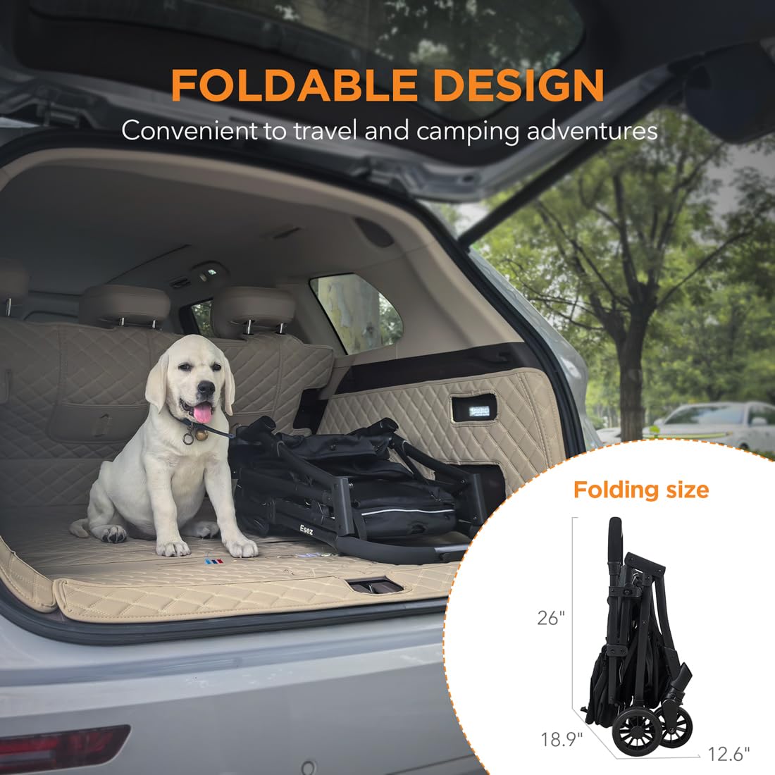 Esez Pet Stroller For Small Dogs - No-Zip Deep Seat, Lightweight Compact Dog Stroller For Small Dogs & Cats With Reflective Trim