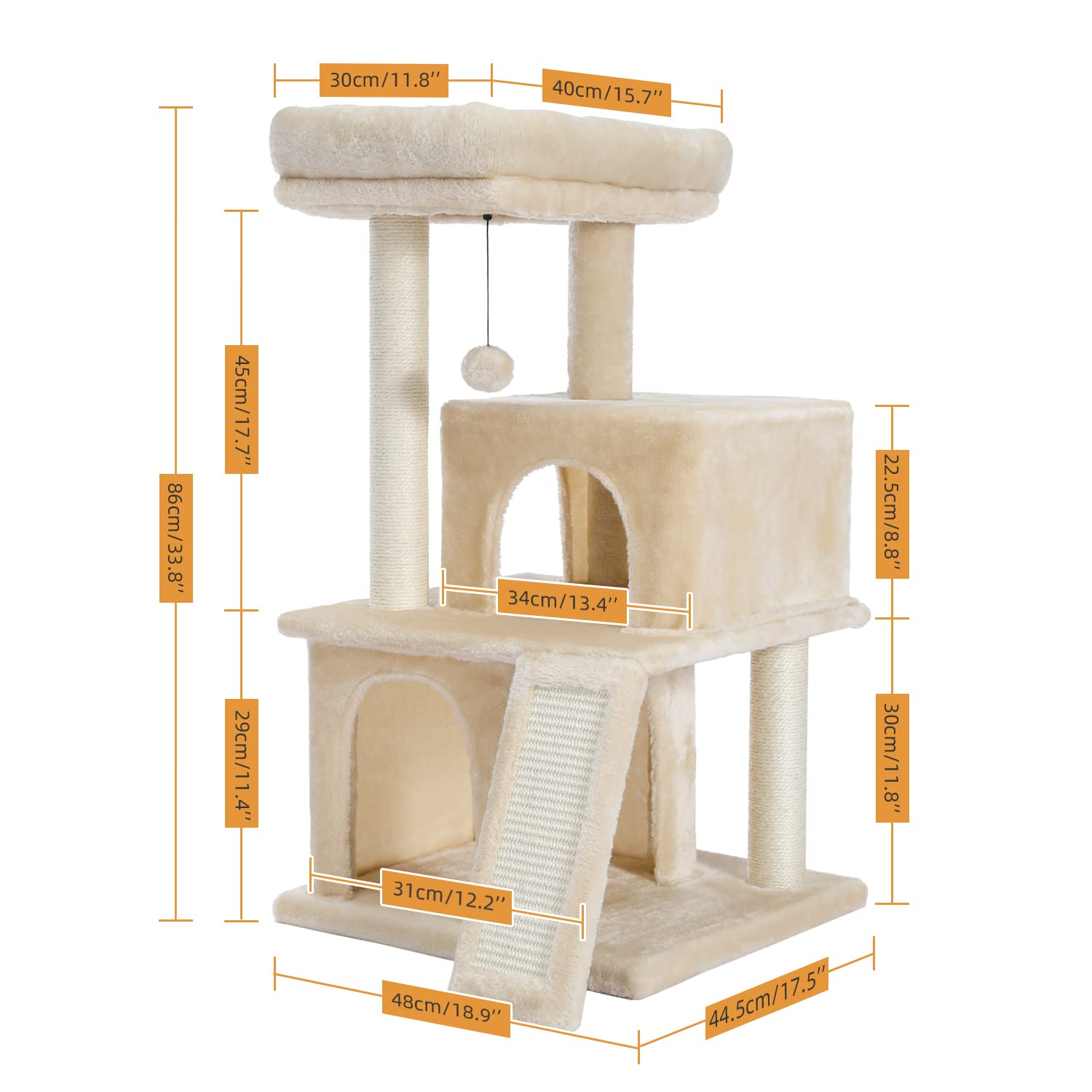 Pawz Road Cat Tree Luxury Cat Tower With Double Condos, Spacious Perch, Fully Wrapped Scratching Sisal Posts And Replaceable Dan