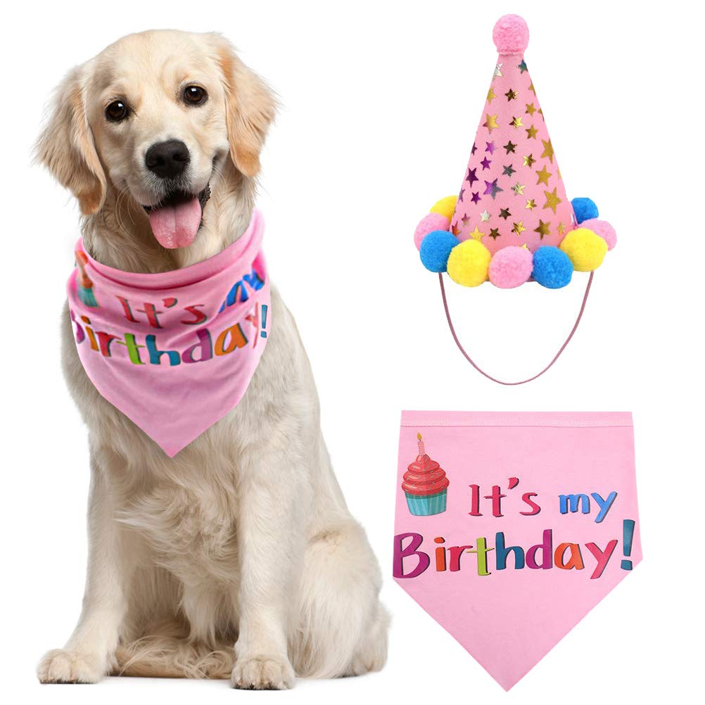 Pupteck Dog Birthday Bandana Scarfs With Cute Doggie Birthday Party Hat