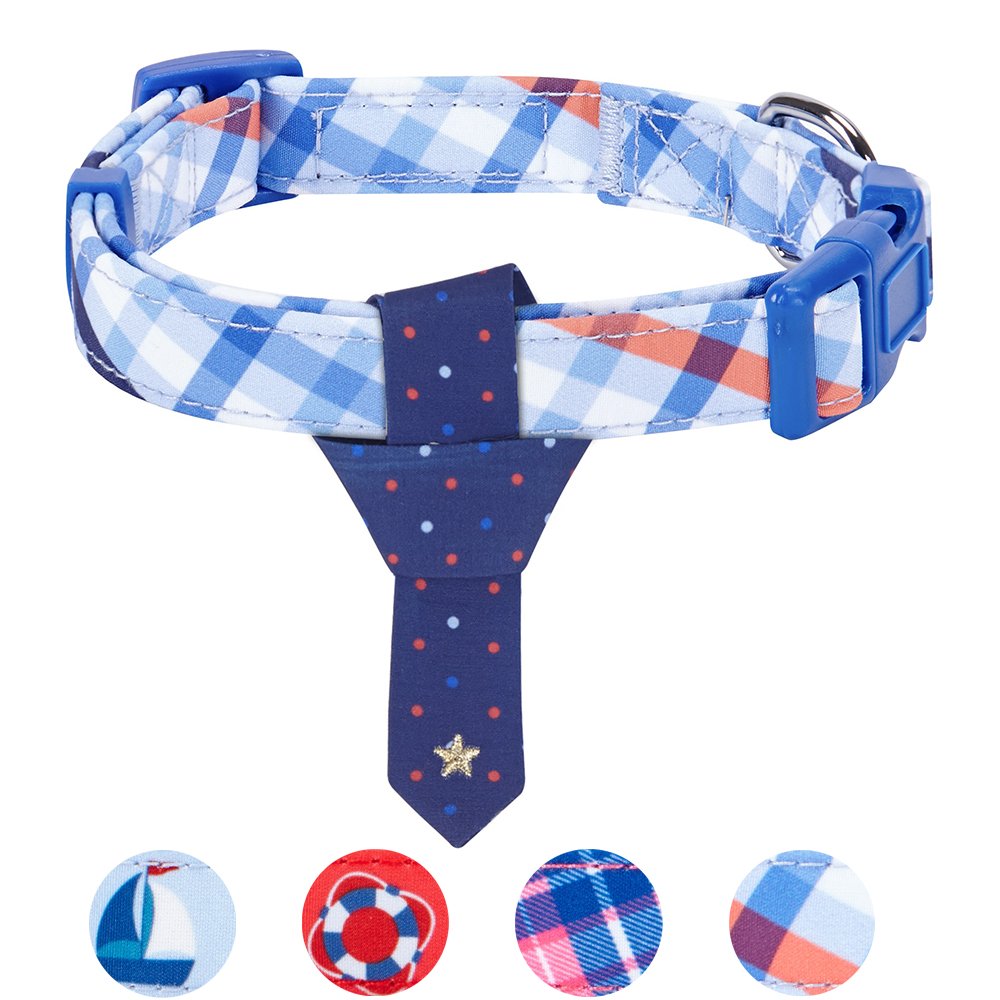 Blueberry Pet 4 Patterns Blue Hue Scottish Plaid Style Adjustable Tie Dog Collar, Small, Neck 12''-16''