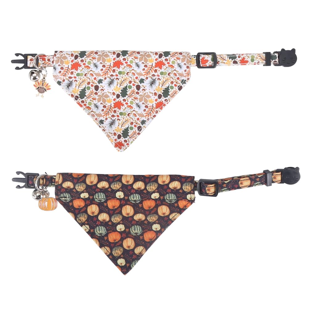 Thanksgiving Day Cat Collar Fall Breakaway With Bandana And Bell Autumn Holiday For Kitty Adjustable Safety