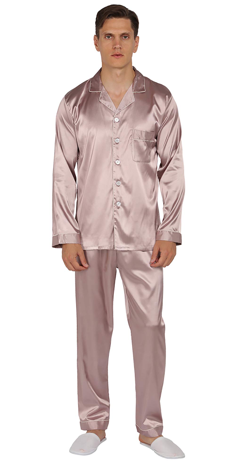 Yimanie Mens Satin Pajamas Set Classic Sleepwear Loungewear Champagne