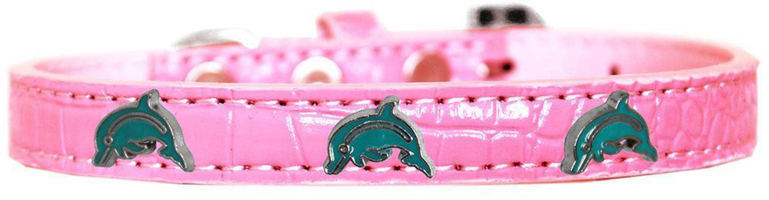 Dog, Puppy & Pet Designer Croc Widget Collar, &quot;Dolphins&quot; Light Pink 14
