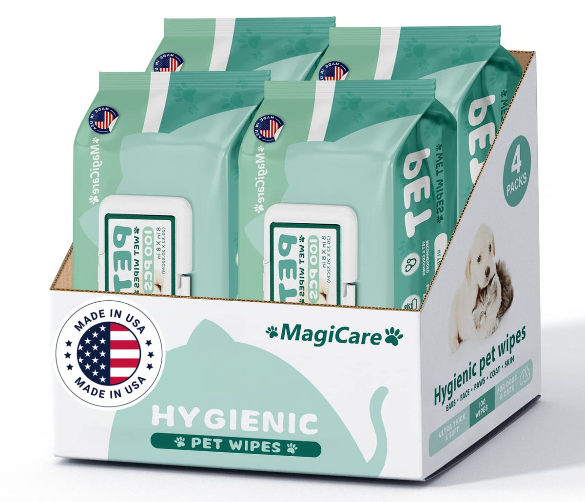 Magicare Grooming Wipes For Dogs & Cats - 400 Dog Wipes For Cleaning Paws, Ears And Butt - Unscented Deodorizing Pet Wipes For D