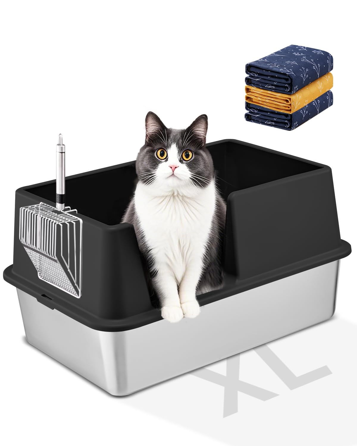 Stainless Steel Cat Litter Box With Lid, Large Metal Litter Box For Big & Multiple Kittens With High Sides, Cat Box With Litter 