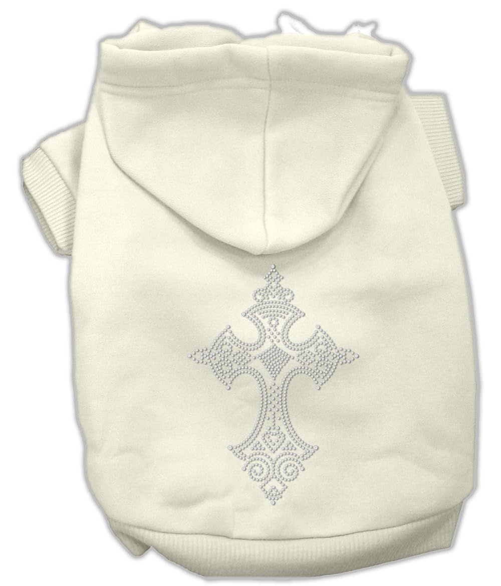 Mirage Pet Products 8-Inch Rhinestone Cross Hoodies, X-Small, Cream