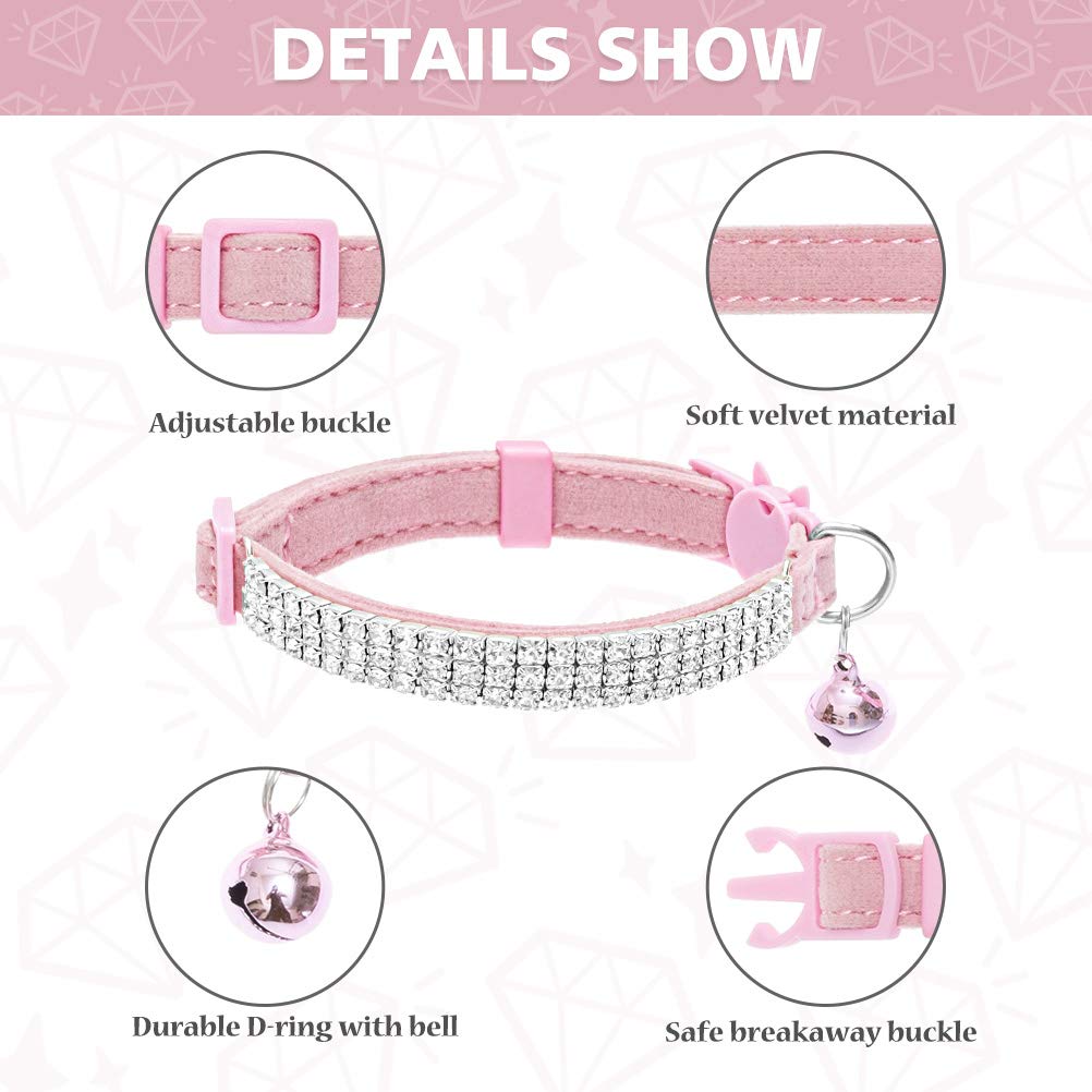 Expawlorer Cat Collar Breakaway With Bells - 2 Pack Rhinestones Bling Diamante Collars - Soft Velvet Safe Adjustable Shing Collar For Cats Kitty Girls And Small Dogs