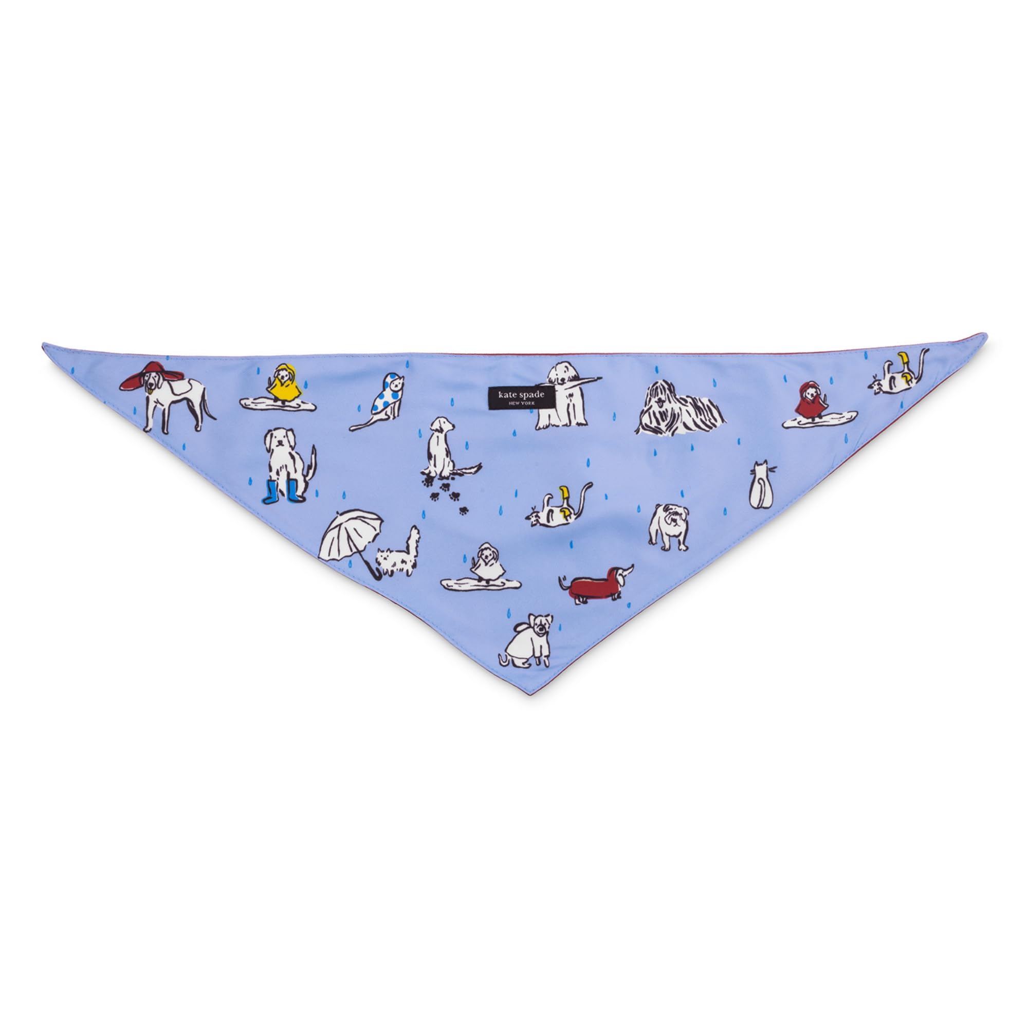 Kate Spade New York Pet Bandana For Dogs, Raining Cats & Dogs Pattern, Small To Medium Dogs, Collar Loop, Comfortable Fit, Polye