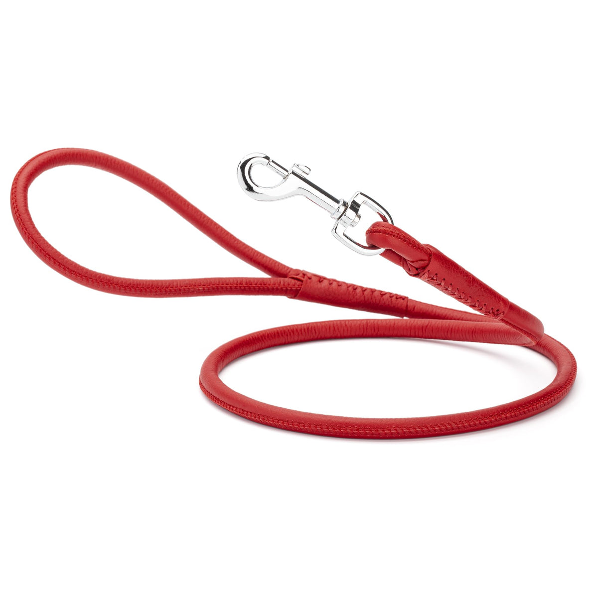 Dogline Soft Padded Rolled Round Leather Leash Dogs W1/2' - L72, Red