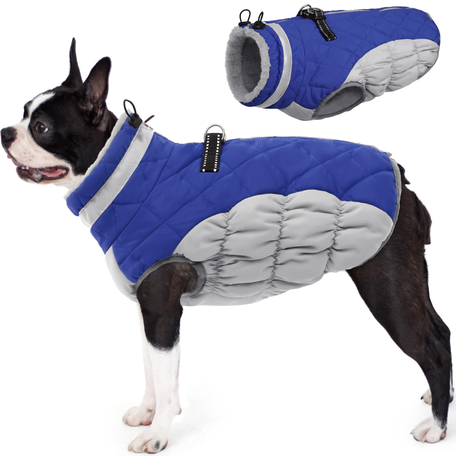 Aofitee Winter Dog Coat Warm Fleece Dog Jacket For Cold Weather, Reflective Zip Up Puppy Dog Sport Vest With Leash Rings, Outdoor Pet Sweater Apparel Clothes For Small Medium Large Dogs, Blue M