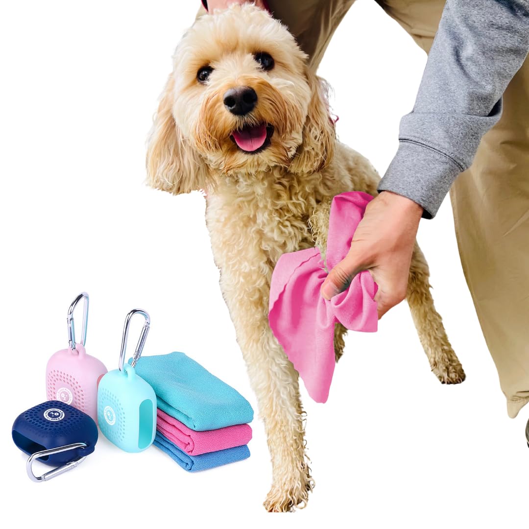Sweet Paws Portable Dog Paw Towel, Lightweight & Super Absorbent Microfiber, Clips Onto Leash, Quick Drying Towel For Dogs Paws With Silicone Case, Dry Dog’S Paws On The Go - Small - 3 Pieces Set