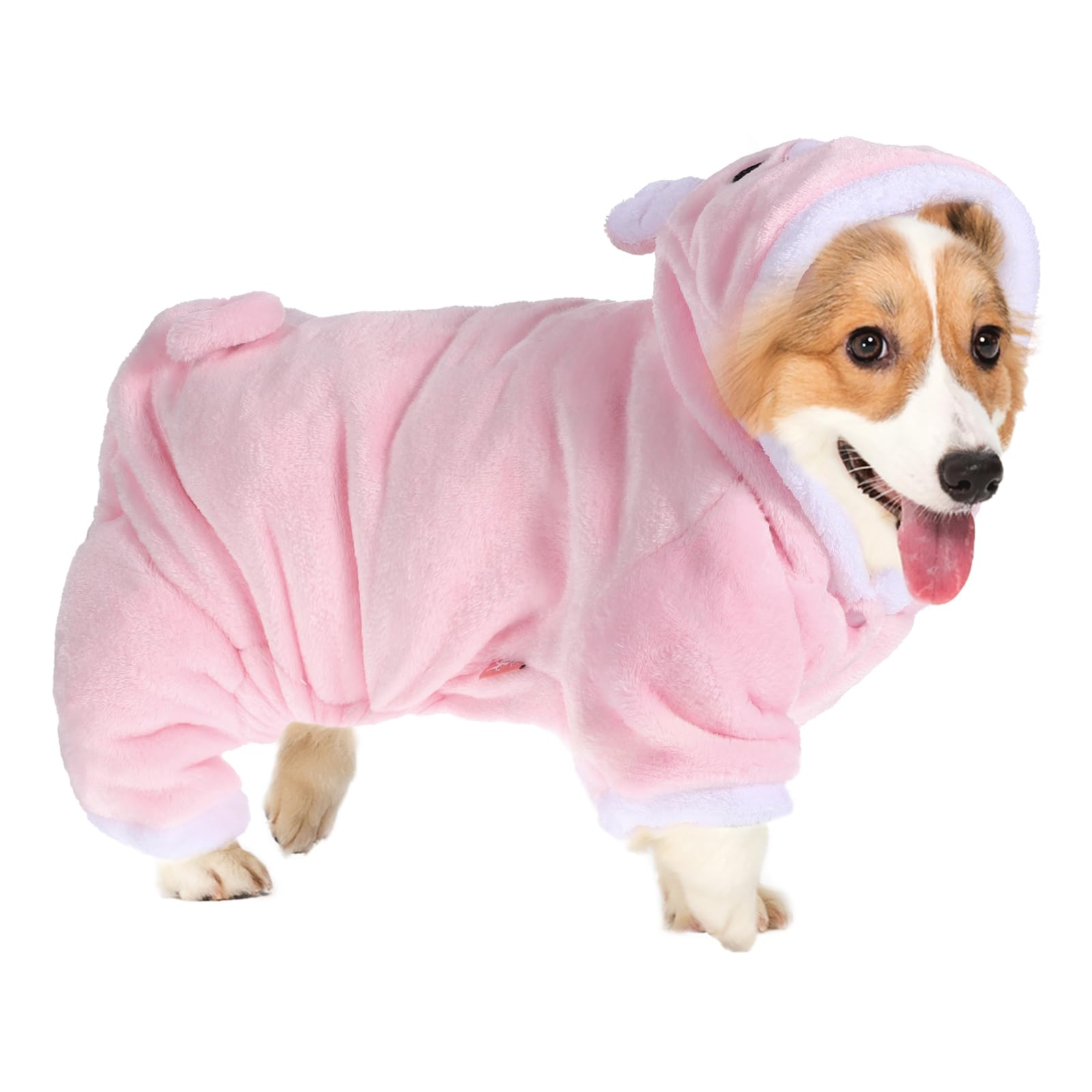 POPETPOP Small Pig Dog Costume, Cute Pink Pig Design Warm Hoodies for Dogs Cats, Halloween Christmas Cosplay Pig Dog Costume for