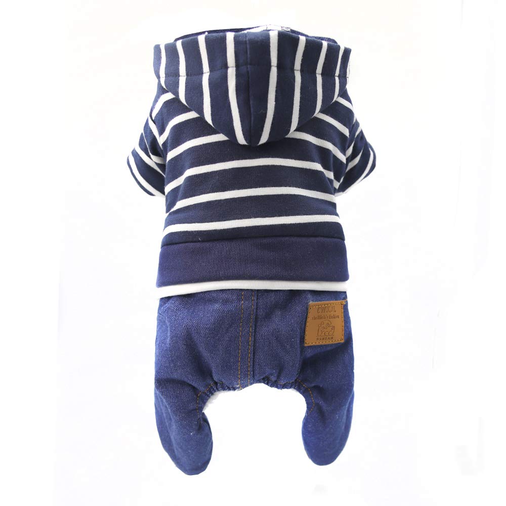 Pet Denim Stripe Jumpsuit Dog Clothes Adorable Puppy Jeans Pet Coat For Small Medium Dog Apparels Dog Hoodies Coat Machine Washable (Xs Weight (2~3Lb) | Chest (~11'), Blue)