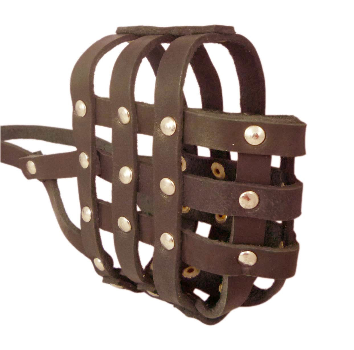 Real Leather Dog Basket Muzzle #107 Brown - Pit Bull, Amstaff (Circumference 12', Snout Length 3.5')