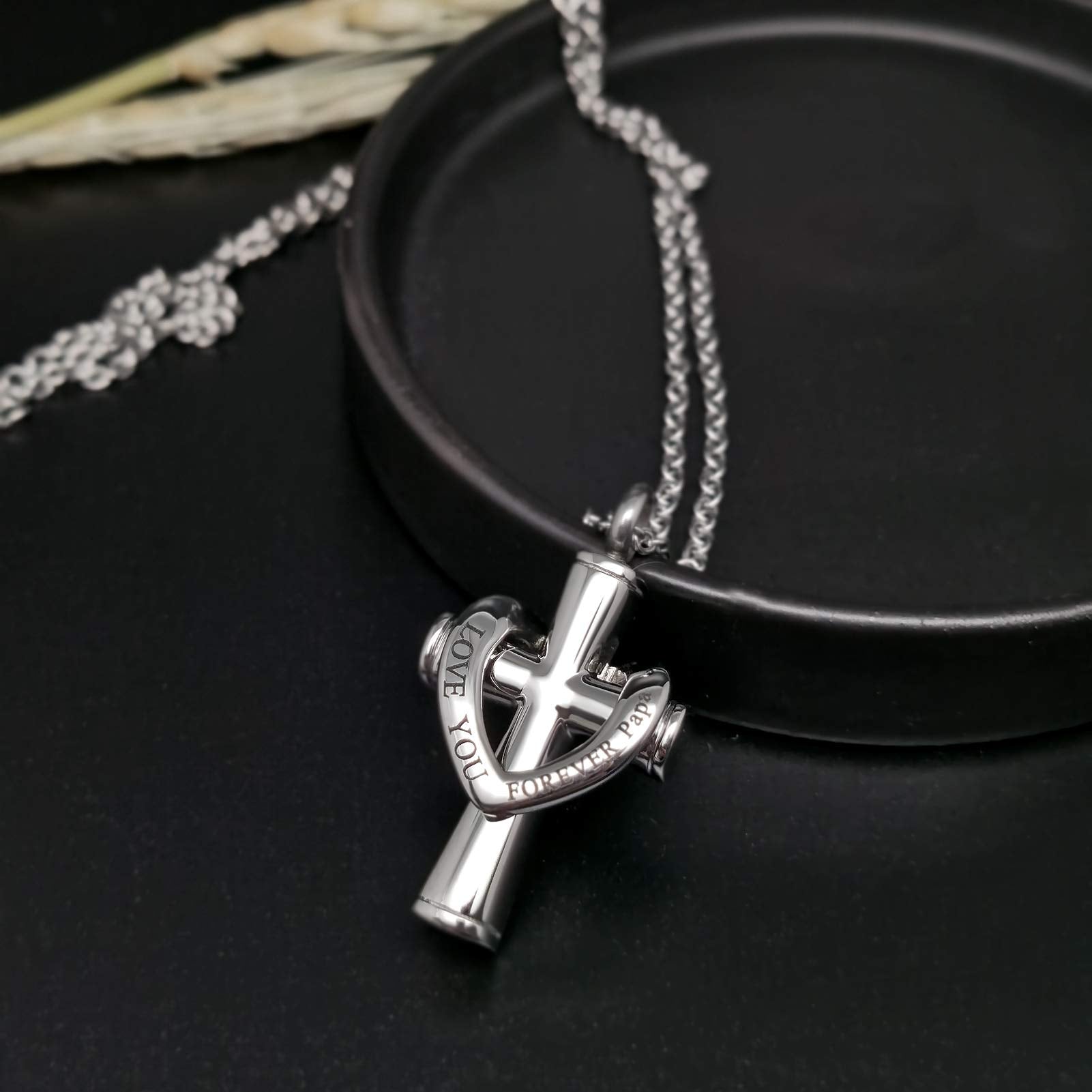 Luxglitterlin Religious Cross I Love You Forever Cremation Jewelry Urn Necklace For Dad Mom Papa Ashes Memorial Keepsake Pendant
