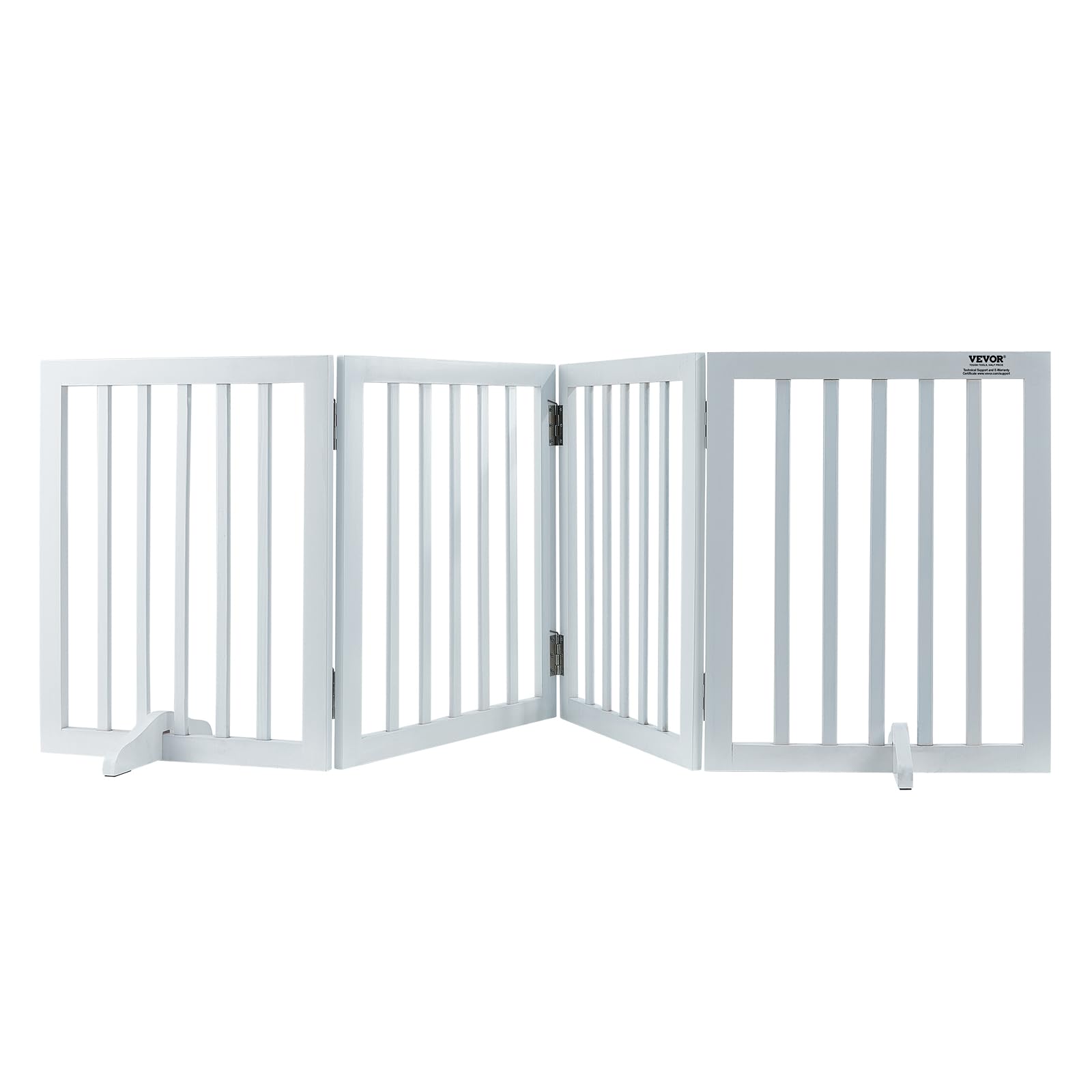 Vevor Free Standing Dog Gate, Wooden Freestanding Pet Gate 24' H X 80' W, 4 Panels Foldable Dog Gate For Wide And Narrow Passageways, Expandable Dog Barrier With Silent Foot Support For Indoor, White