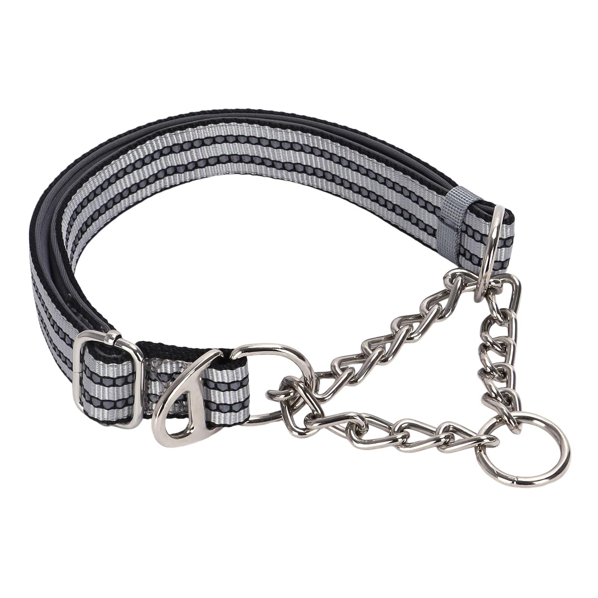 Martingale Collar For Dogs, Reflective Nylon Dog Collar Adjustable Walking Training Martingale Collars With Stainless Steel Chai