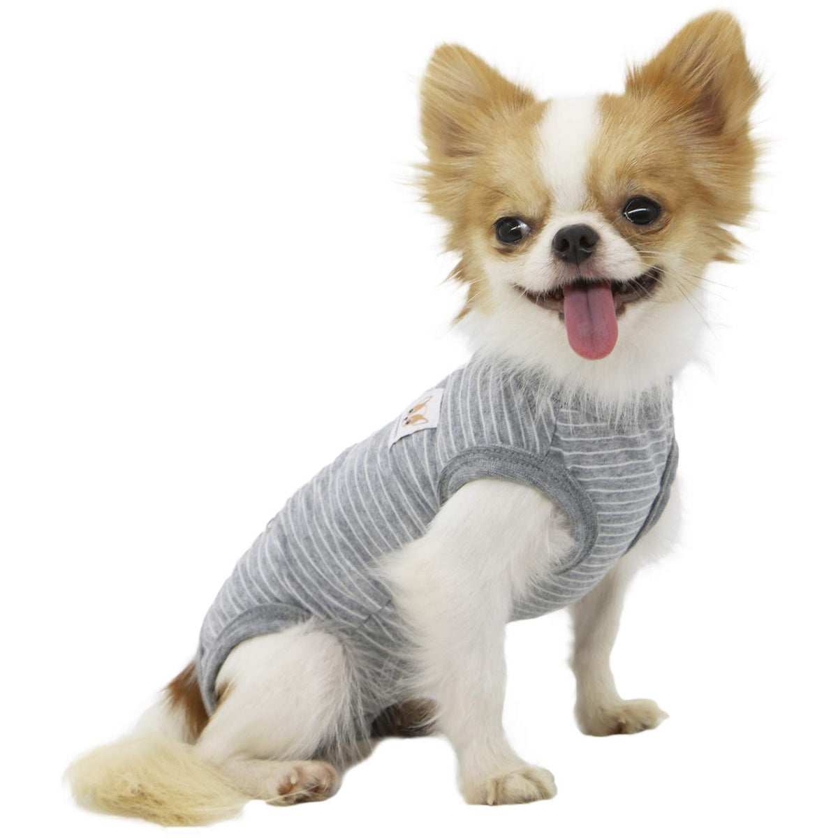 Lophipets Girl Dog Shirts Recovery Suit Pajamas For Small Dog Chihuahua Yorkie Teacup Puppy Cat Clothes-Gray Strips/S