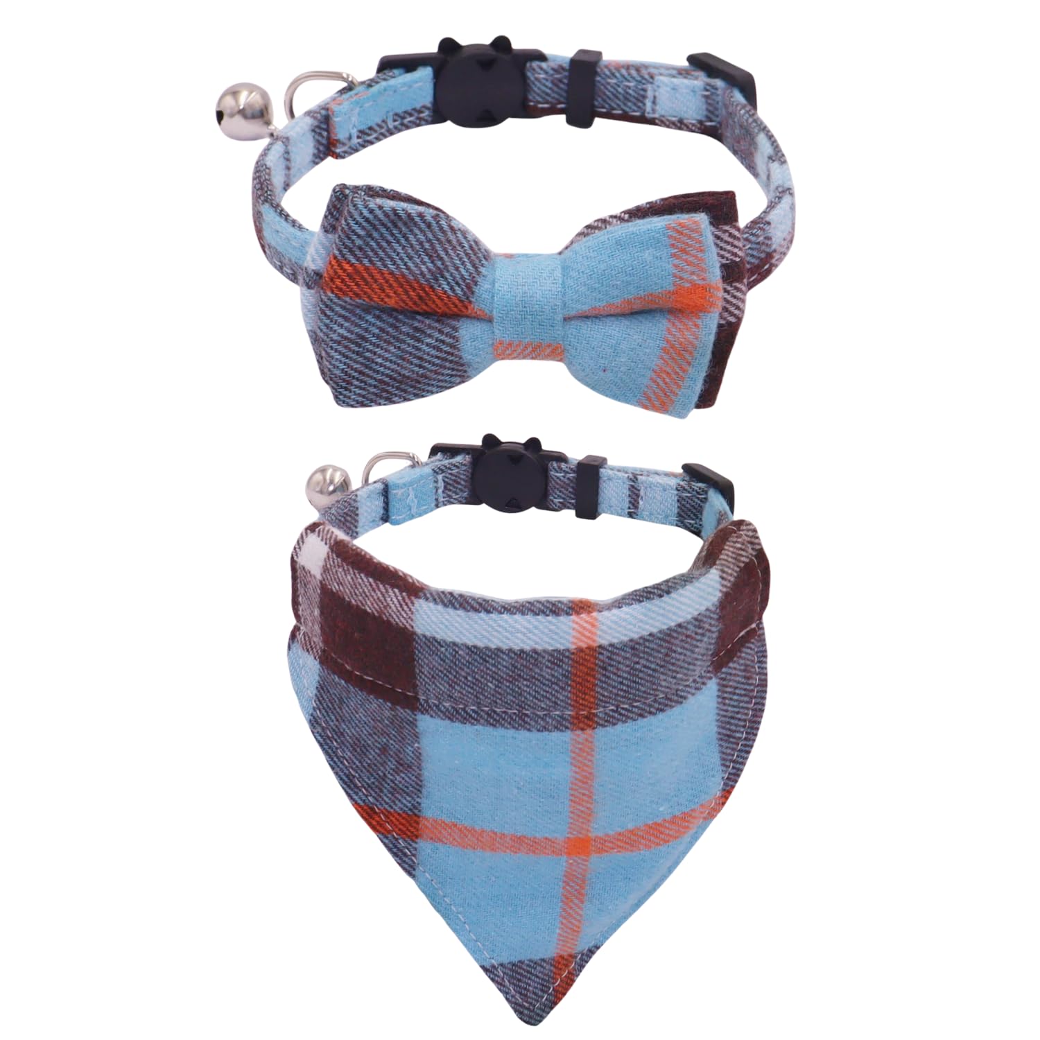 Wdpaws Cat Collars Breakaway With Bow Tie And Bandana, 2 Pack Red Blue Plaid Holidays Kitten Collar With Bell, Removable Bowtie 