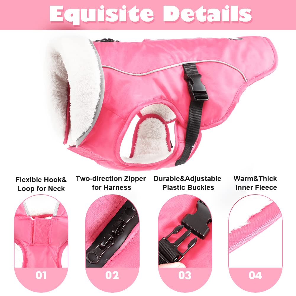 Emust Dog Jacket Winter, Cozy Windproof Dog Jacket For Cold Weather, Solid Color Dog Vests For Winter For Medium Dogs, Pink, M