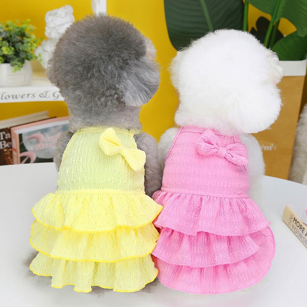 Anelekor 2 Pack Summer Dog Dresses With Bow Girl Puppy Clothes For Small Dog Spring Cat Outfit Sleeveless Pet Tiered Layered Cak