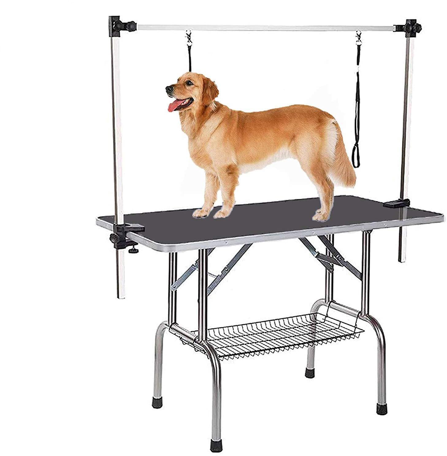 36'' Professional Dog Pet Grooming Table Heavy Duty Adjustable With Overhead Arm, Two Grooming Noose Mesh Tray (Black, 36Inch)