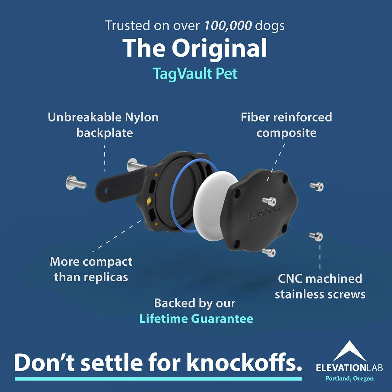 Elevation Lab Tagvault Pet - The Most Secure Airtag Dog Collar Mount | Ip68 Waterproof, Fits All Width Collars