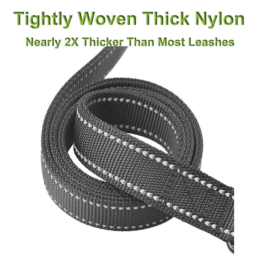 Dog Leash For Large Dogs, Traffic Padded 2 Handles For Extra Control, 6 Ft Long With Reflective Stitch For Night Walking Black