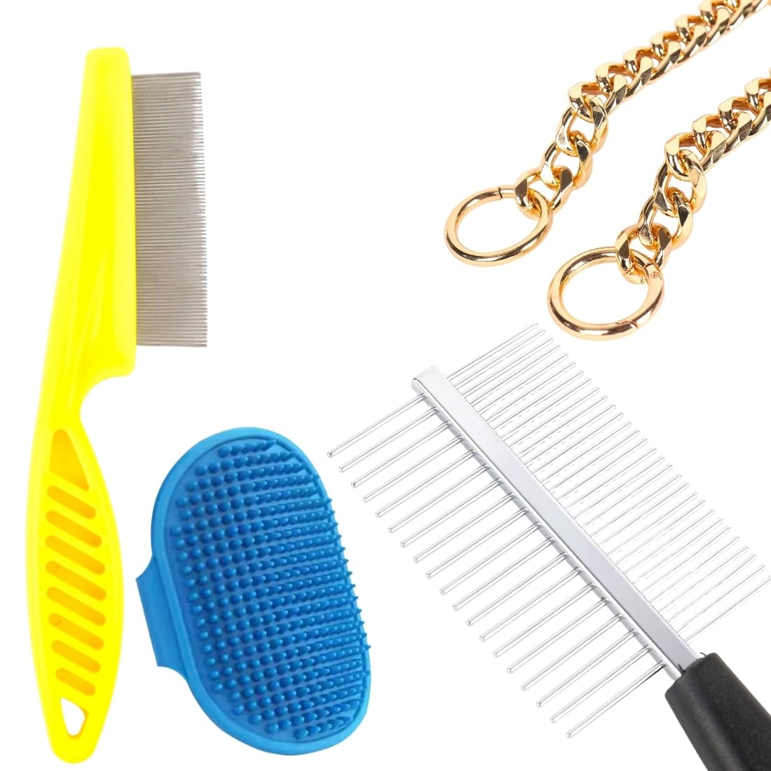 Dog Grooming Brush Set, Pet Hair Removal Combs with Massage Brush and Chain Strap, MultiColor(pack of 4)