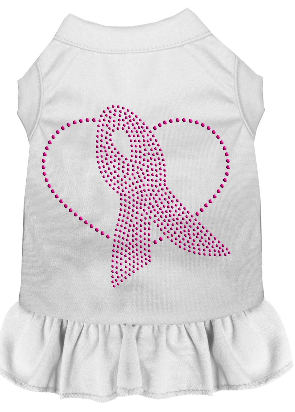 Pet Dog & Cat Dress Rhinestone, 'Pink Ribbon' White Xs (0-3 Lbs.)