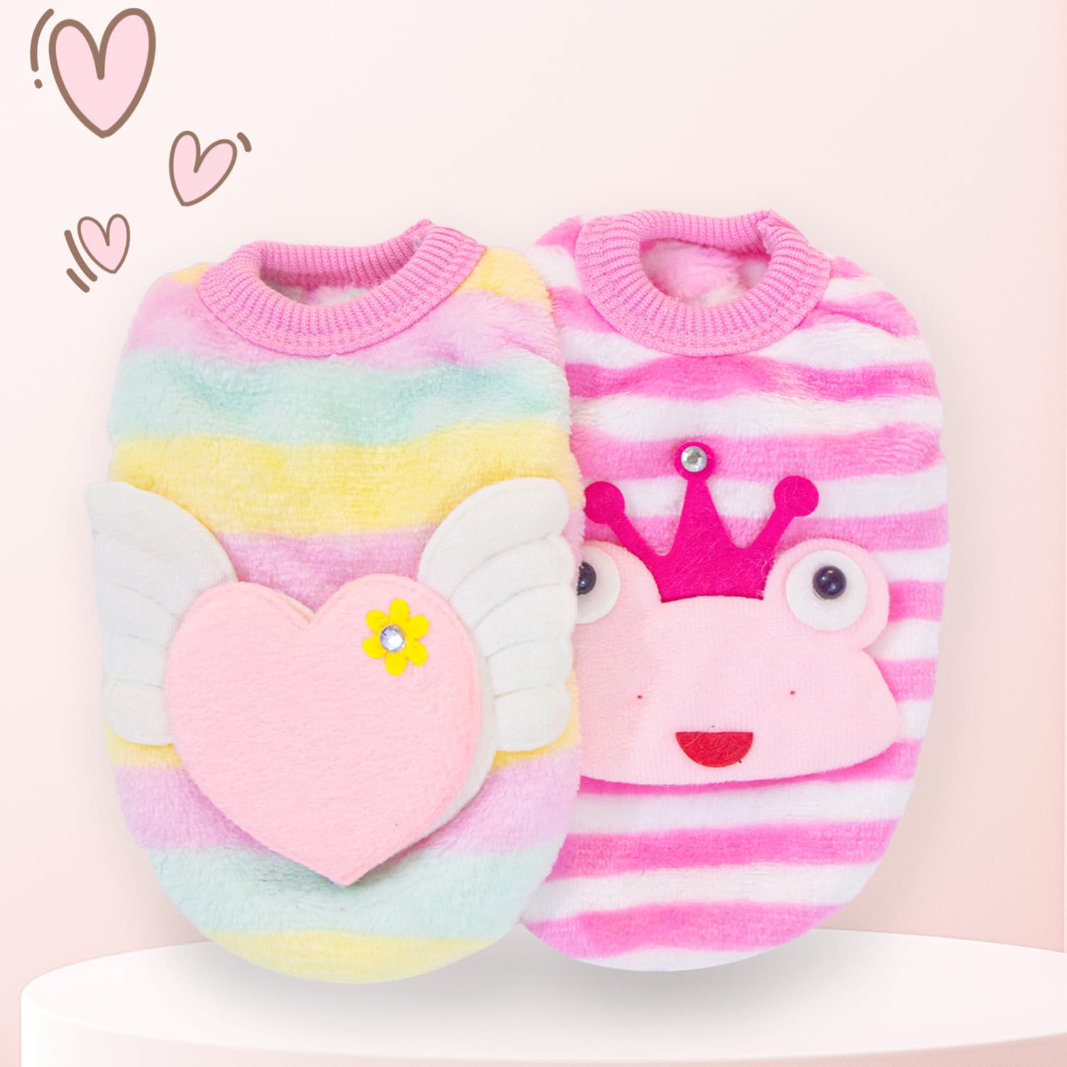 2 Pack Cute Warm Puppy Sweaters for Chihuahua & Teacup Dogs - Extra Small Dog Clothes - Pink Fleece Winter Pet Outfit (Pink, XXX