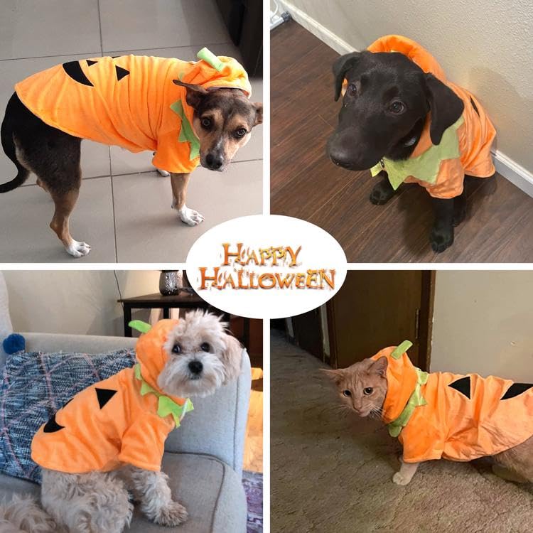 DELIFUR Dog Cat Halloween Pumpkin Costume Puppy Fleece Hoodie Coat for Large Dog (XXXX-Large)