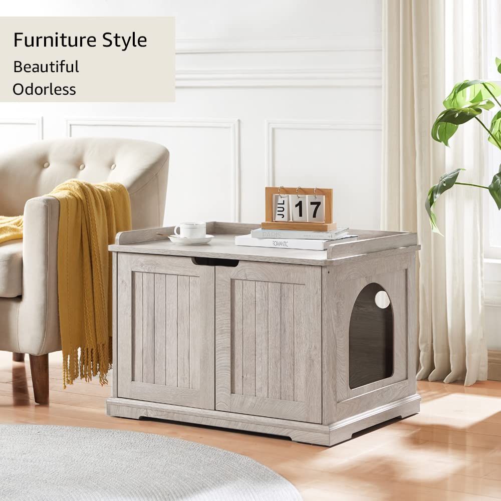 unipaws Cat Litter Box Enclosure Furniture, Hidden Litter Box Cover Washroom, Dog Proof Cabinet for Large Cat, Hideaway House, W