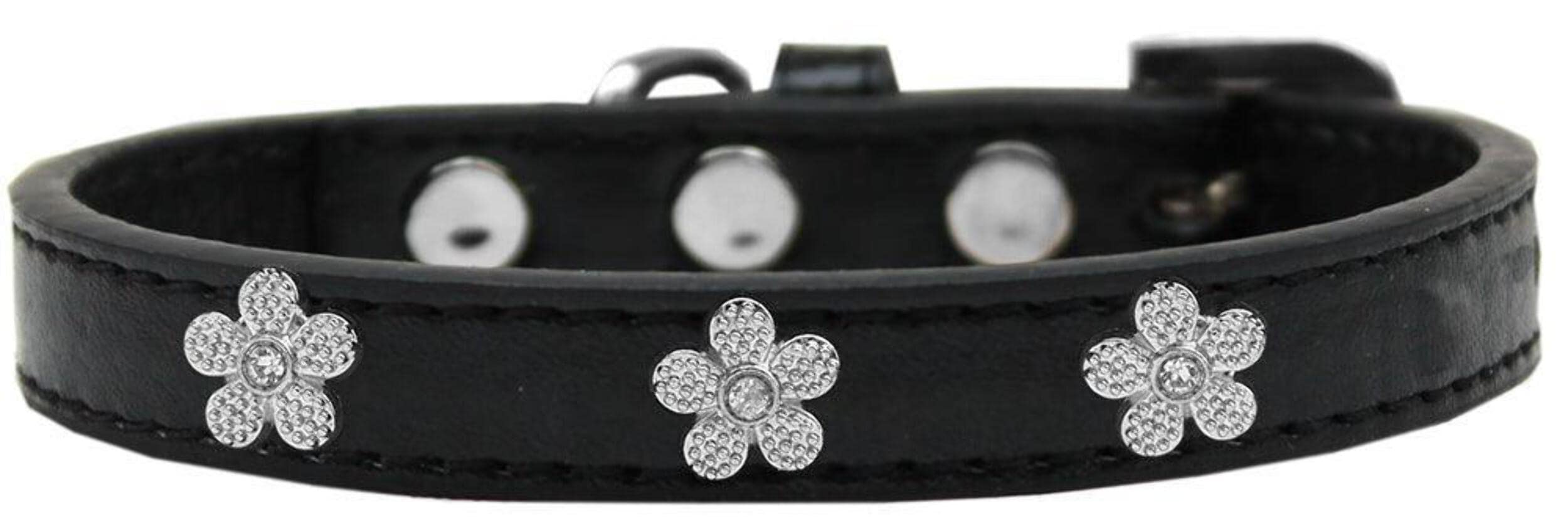 Mirage Pet Products 1 and 3 Heart Black Pet Collars with Pink Hearts, 3 Hearts, Size 10
