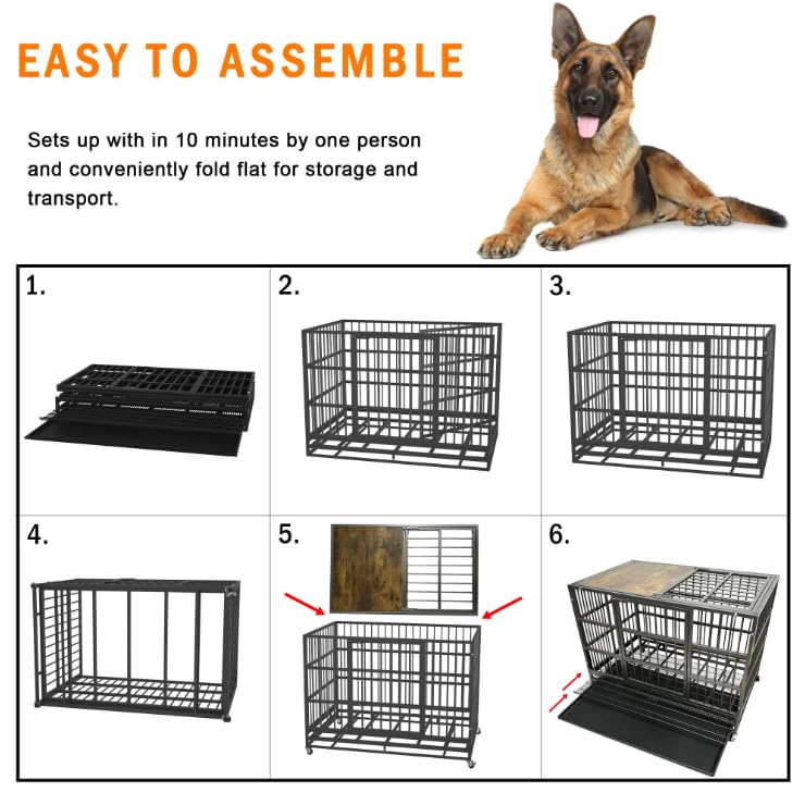 BOLDBONE 48 Furniture Dog Crate for Large Dogs, Heavy Duty Dog Kennel Indoor with Removable Crate Trays, Wheels and Stylish Wood