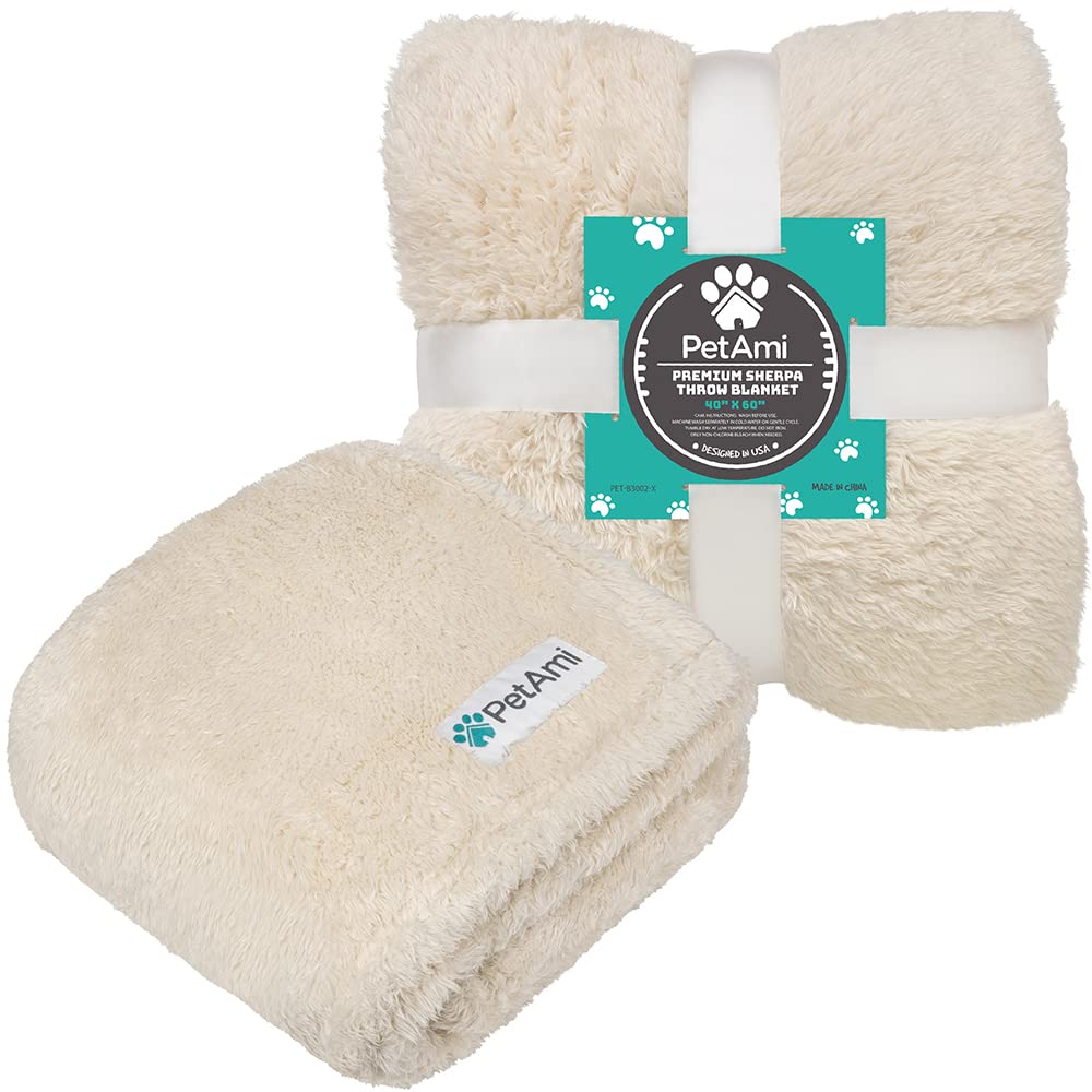 Petami Fluffy Dog Blanket For Small Medium Large Dogs, Sherpa Soft Warm Pet Fleece Throw For Indoor Cats, Fuzzy Plush Shaggy Blanket Furniture Protector Sofa Couch Bed, Beige 40X60