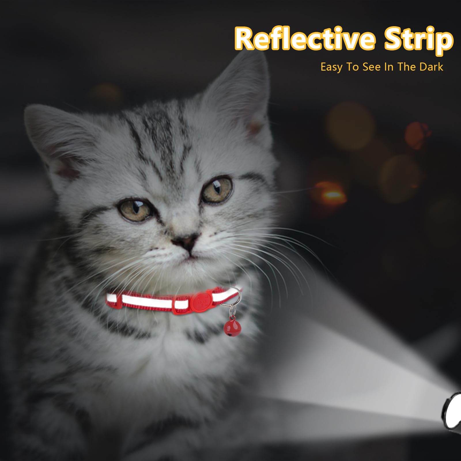 Taglory Reflective Cat Collars Breakaway With Bell, 2 Pack Girl Boy Pet Kitten Collar Adjustable 6-8 Inch, Red