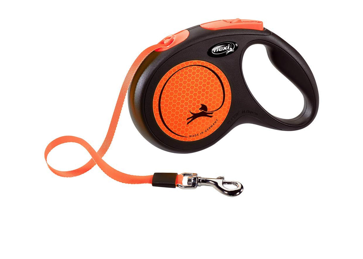 Flexi New Neon Tape Orange Medium 5M Retractable Dog Leash/Lead For Dogs Up To 25Kgs/55Lbs