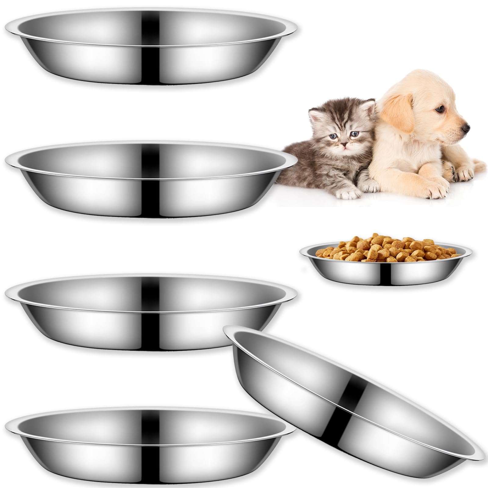5Packs Cat-Bowls Cat Food Bowl - 6.1 Inch Stainless Steel Cats Feed Bowl for Indoor Cats Shallow and Wide Wet Food Plate Pet Fee