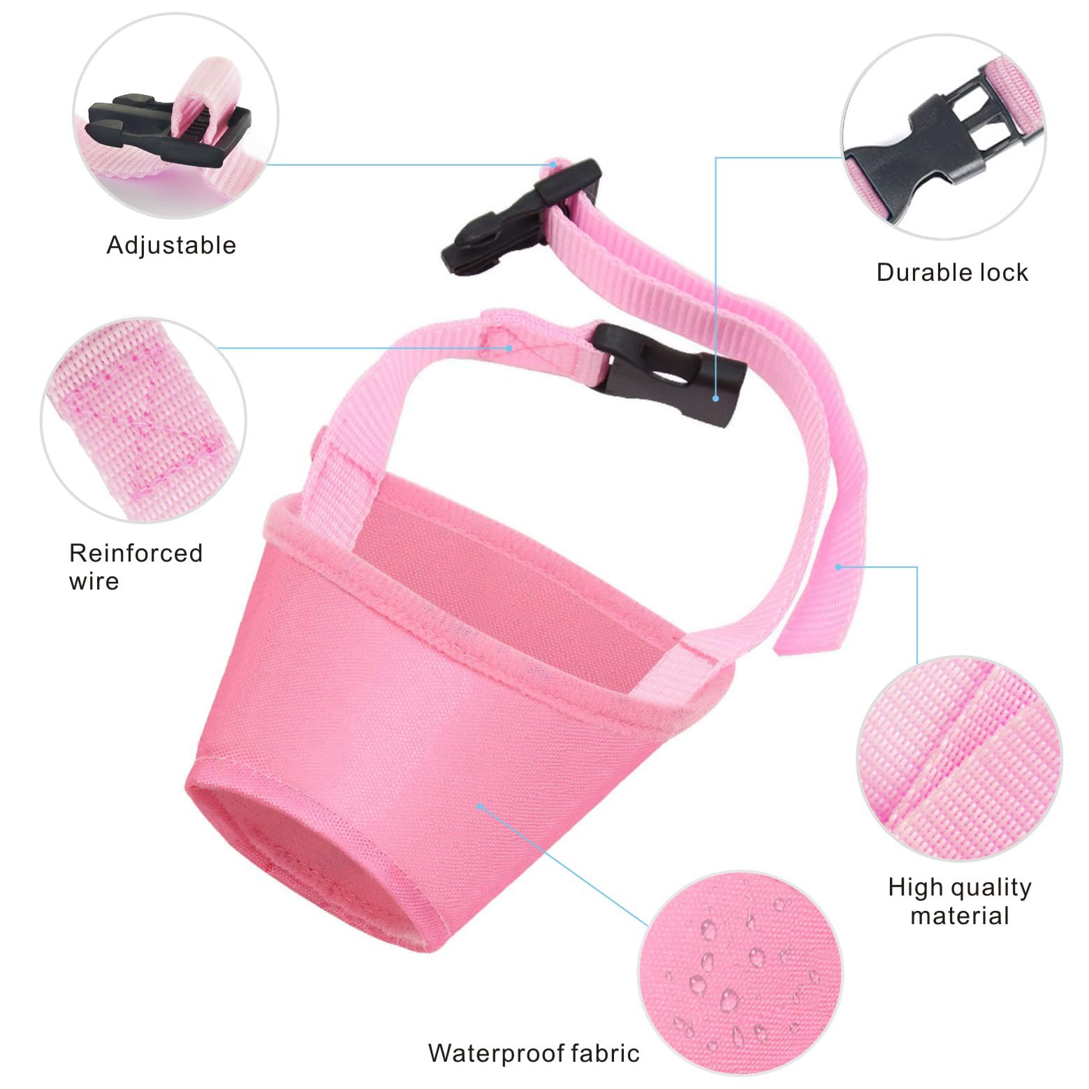 Idepet 7Pcs Adjustable Dog Muzzles - Anti-Biting Barking Muzzles For Small, Medium, Large & Extra Dogs (Pink, Pack Of 7)