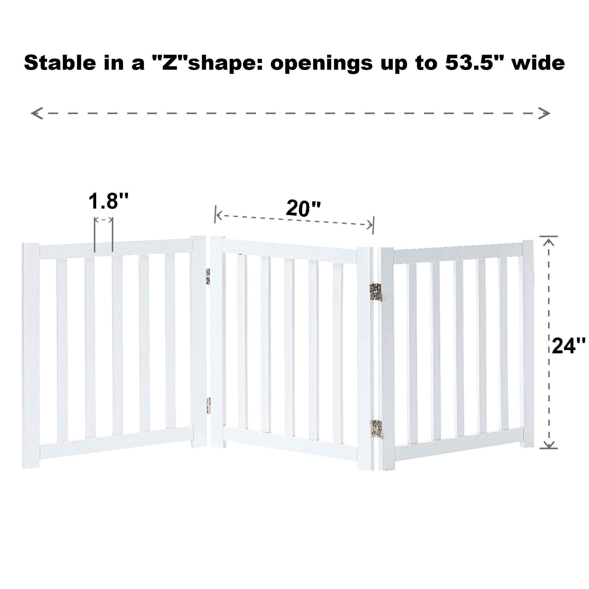 Lzrs Solid Hardwood Freestanding Pet Gate,Wooden Dog Gates For Doorways,Nature Wood Dog Gates For The House,Dog Gate For Stairs,Freestanding Indoor Gate Safety Fence,White,24' Height-3 Panels