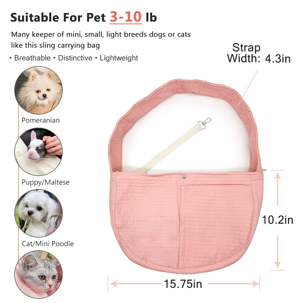 Natuya Small Dog Carrier Sling Dog Sling Carrier For Small Dogs Puppies Cats, Big Pouch Safety Leash Pet Sling Carrier For Walking Outdoor Travel (Pink, Canvas)