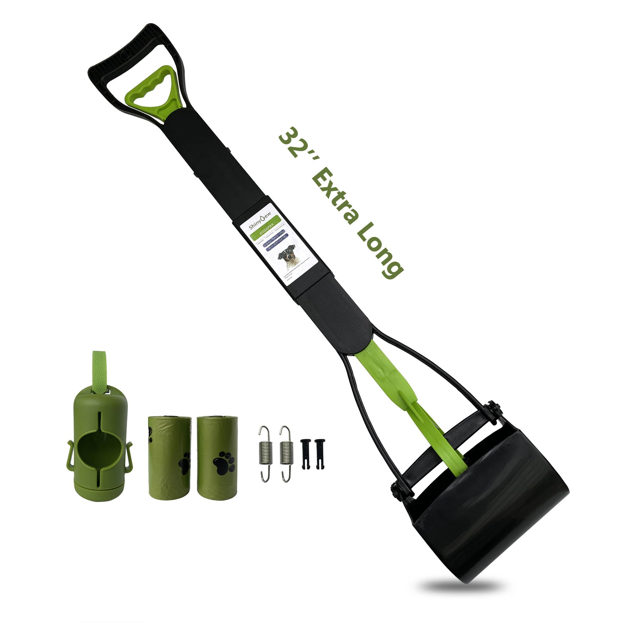 Shinydew 32'' Pooper Scooper For Large Medium Small Dogs With Bag Attachment, Extra Long Handle Heavy Duty With 30 Dog Poop Bags