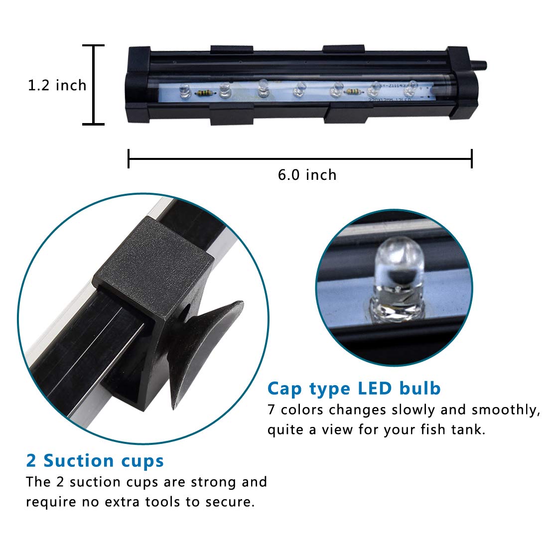 Pulaco 1 Watt Aquarium Fish Tank Air Stone With Automatic Color Changing Led Light For Small Fish Tank Air Pump