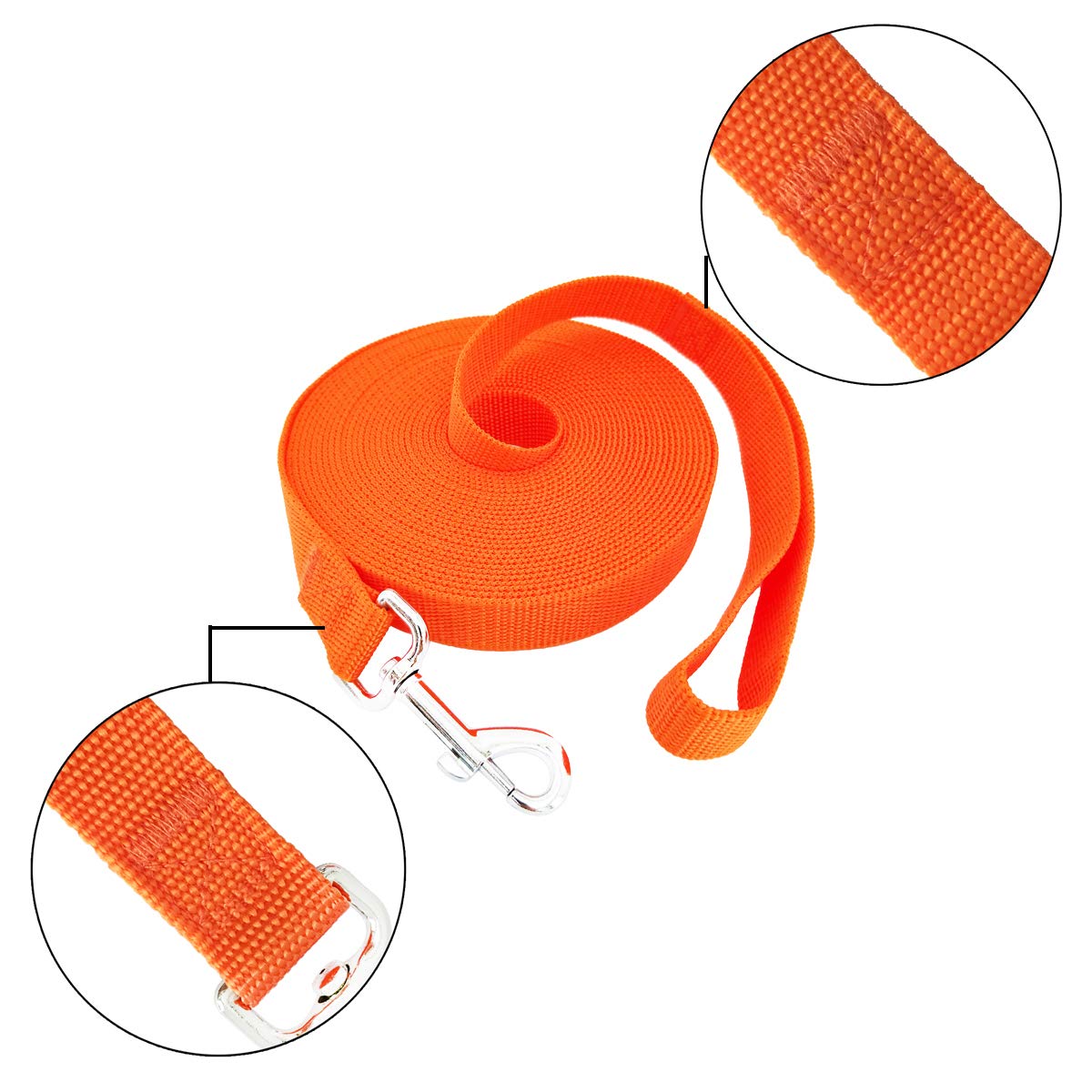 Salo Nylon Training Dog Leash For Small Medium Large Dogs, 1 Inch Wide, 20Ft 30Ft 40Ft 50Ft Long Leash Dog/Puppy Lead For Obedience Recall Training, Camping, Or Backyard (30 Foot, Orange)