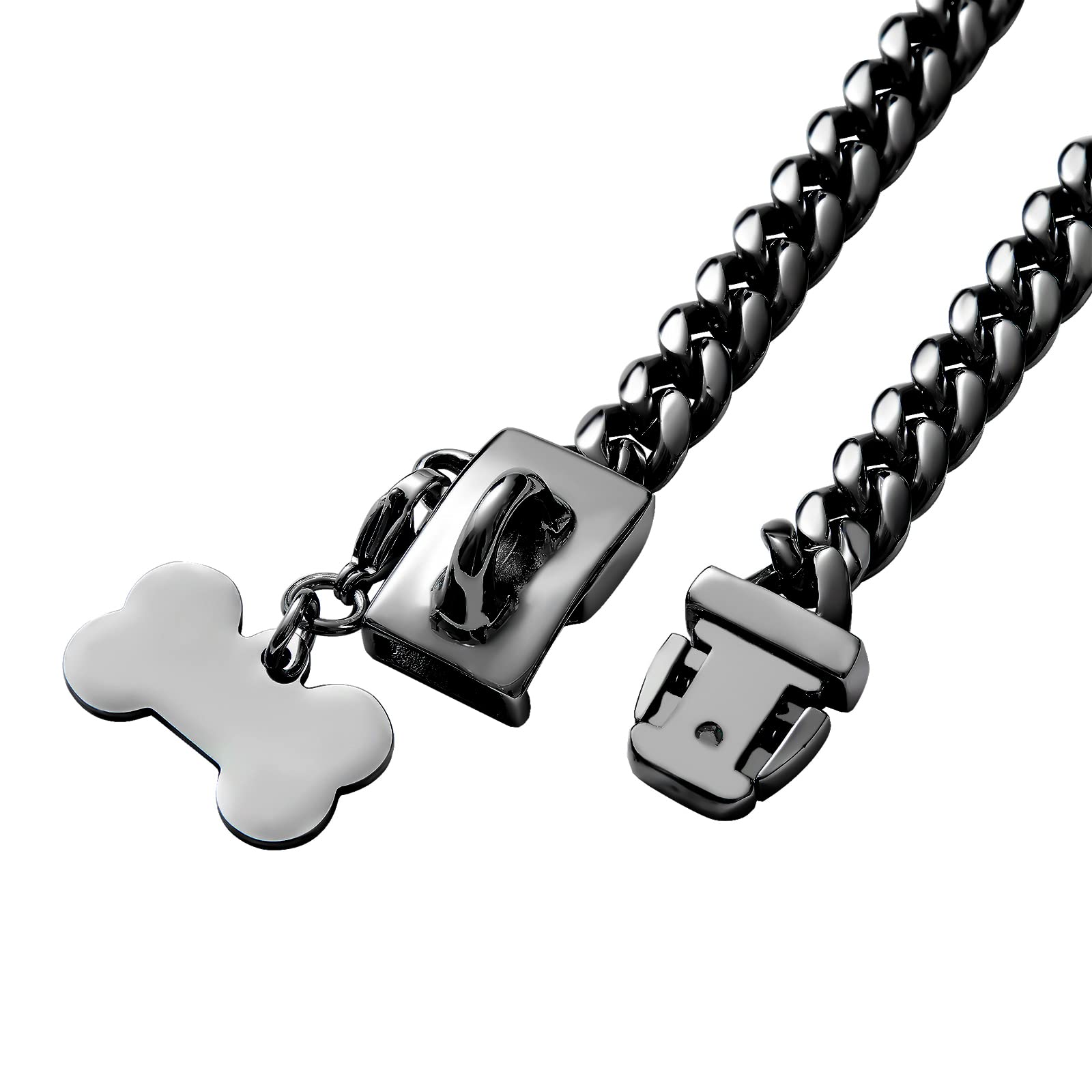 Stainless Steel Dog Collar, Cool Charm Bulldog Jewelry Necklace, Waterproof Rose Gold Black Silver Heavy Duty Curb Cuban Dog Col